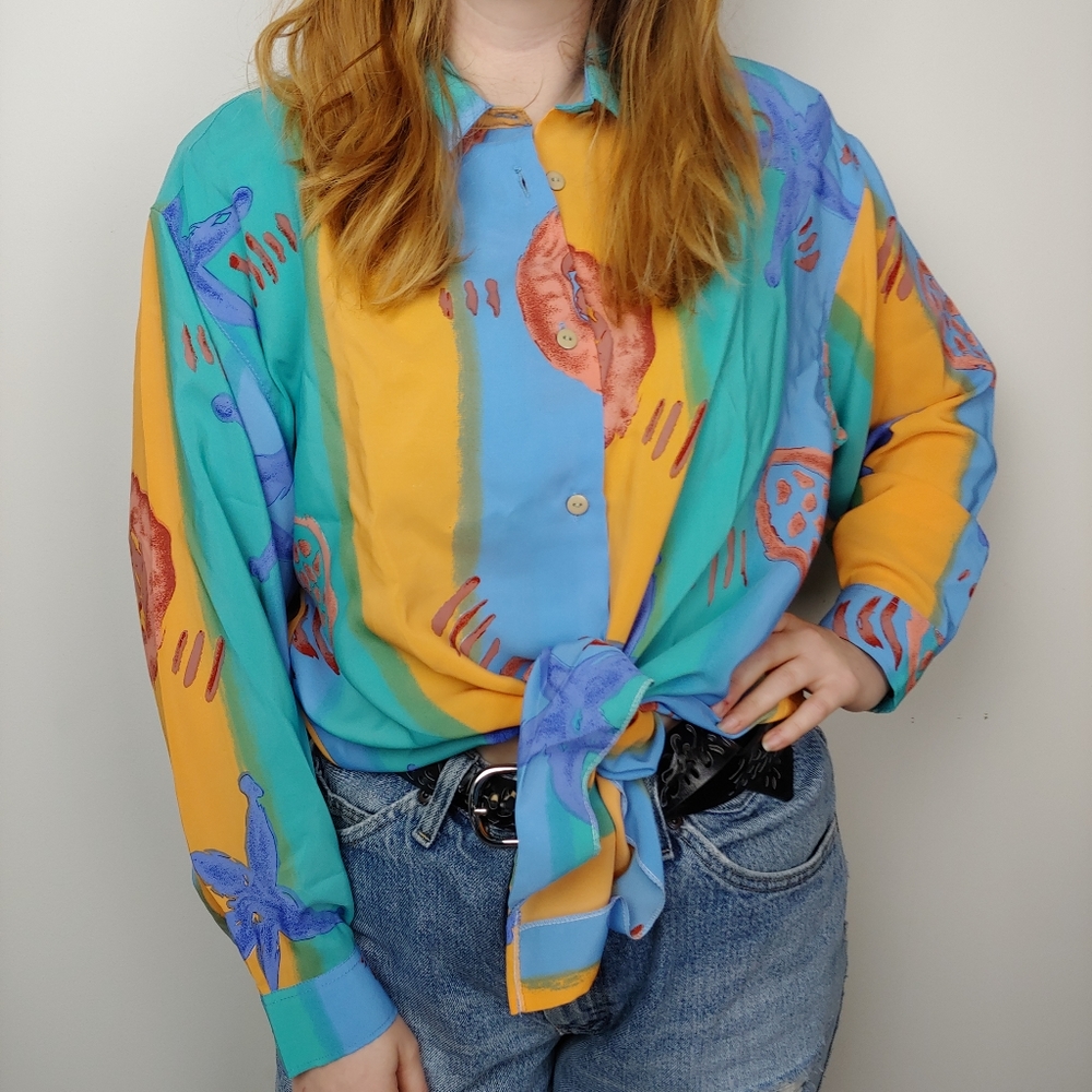 Vintage Seashell Colorful Button Down Shirt